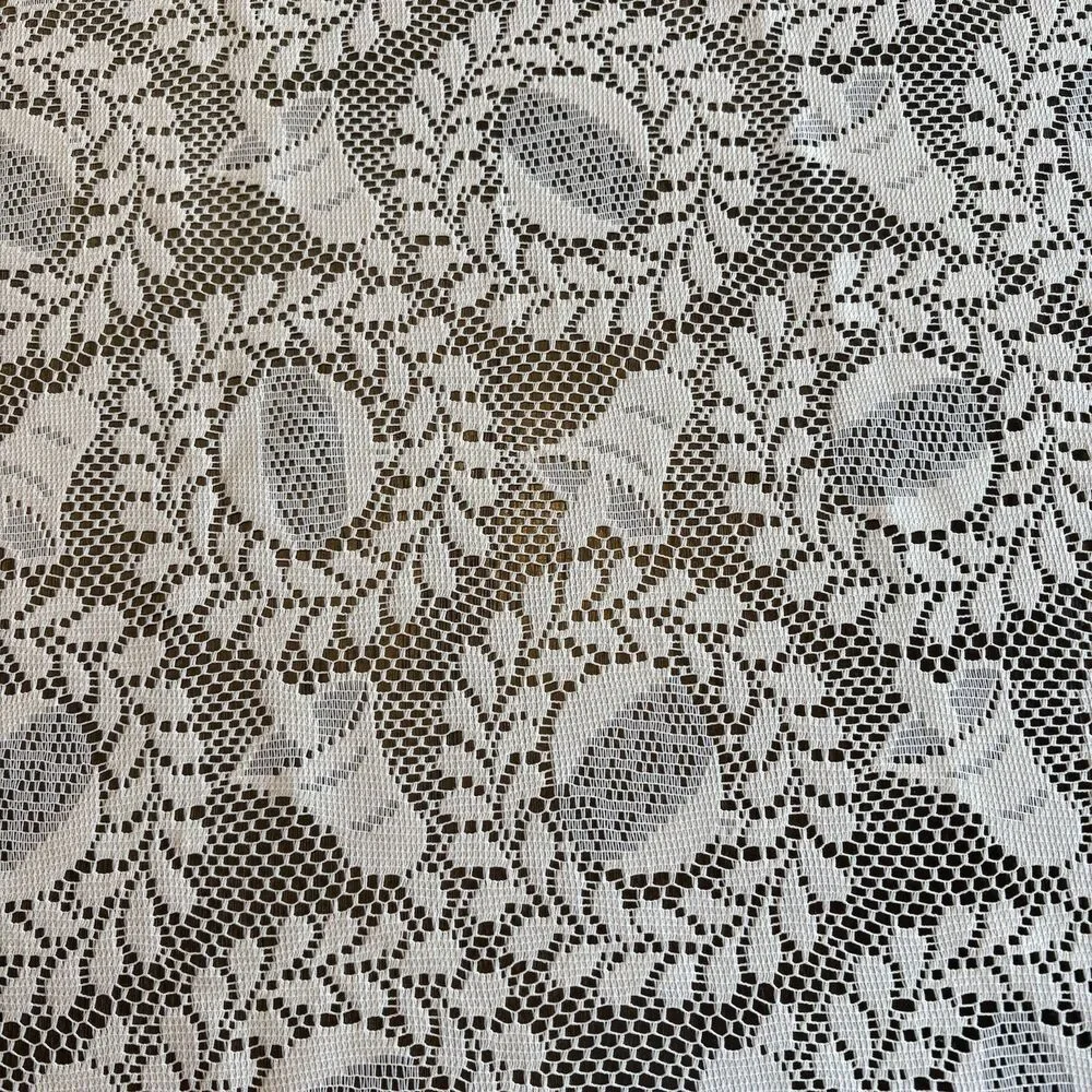 VTG Lace Curtain Ivory Floral Victorian Bells Ecru 66x68” Pocket Rod